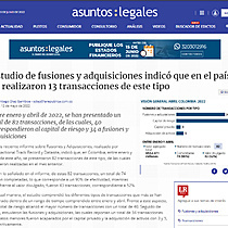 Estudio de fusiones y adquisiciones indic que en el pas se realizaron 13 transacciones de este tipo